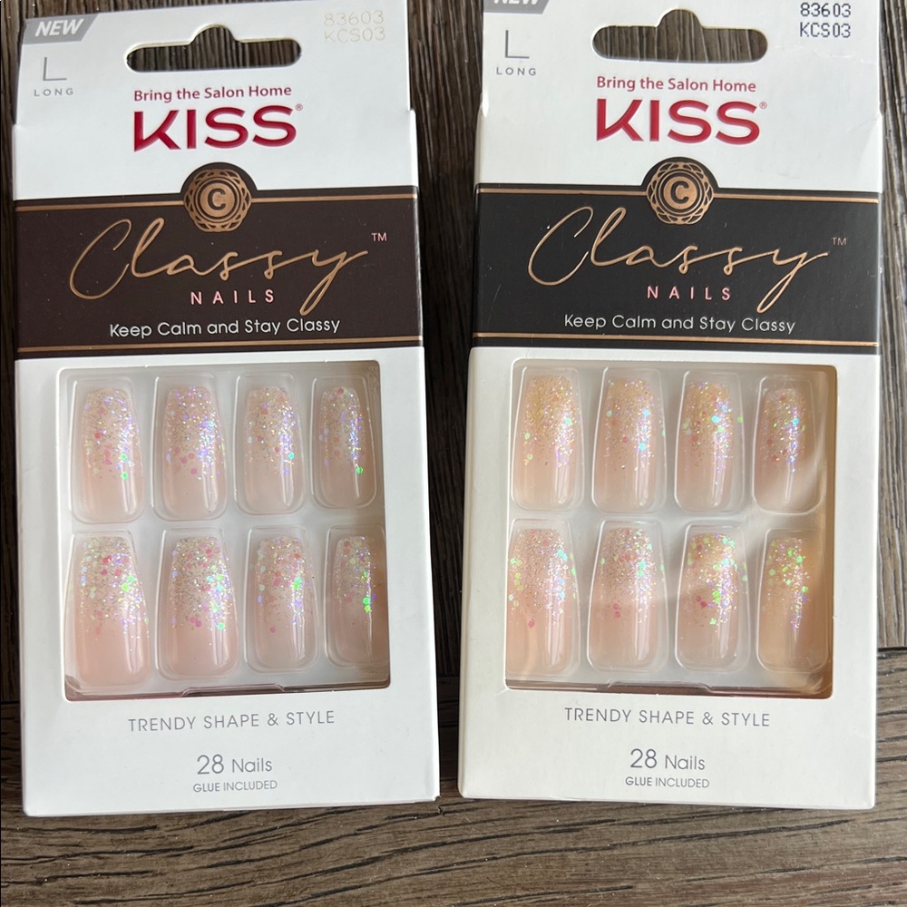 Lot of 2 KISS Classy Nails in Pink with Glitter Accents